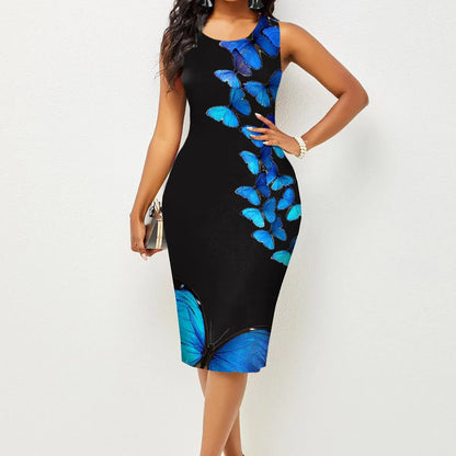 Women’s Spring & Summer Sleeveless Printed Wrap Hip Dress – New Fashion Elegant Casual Summer Outfit for Women
