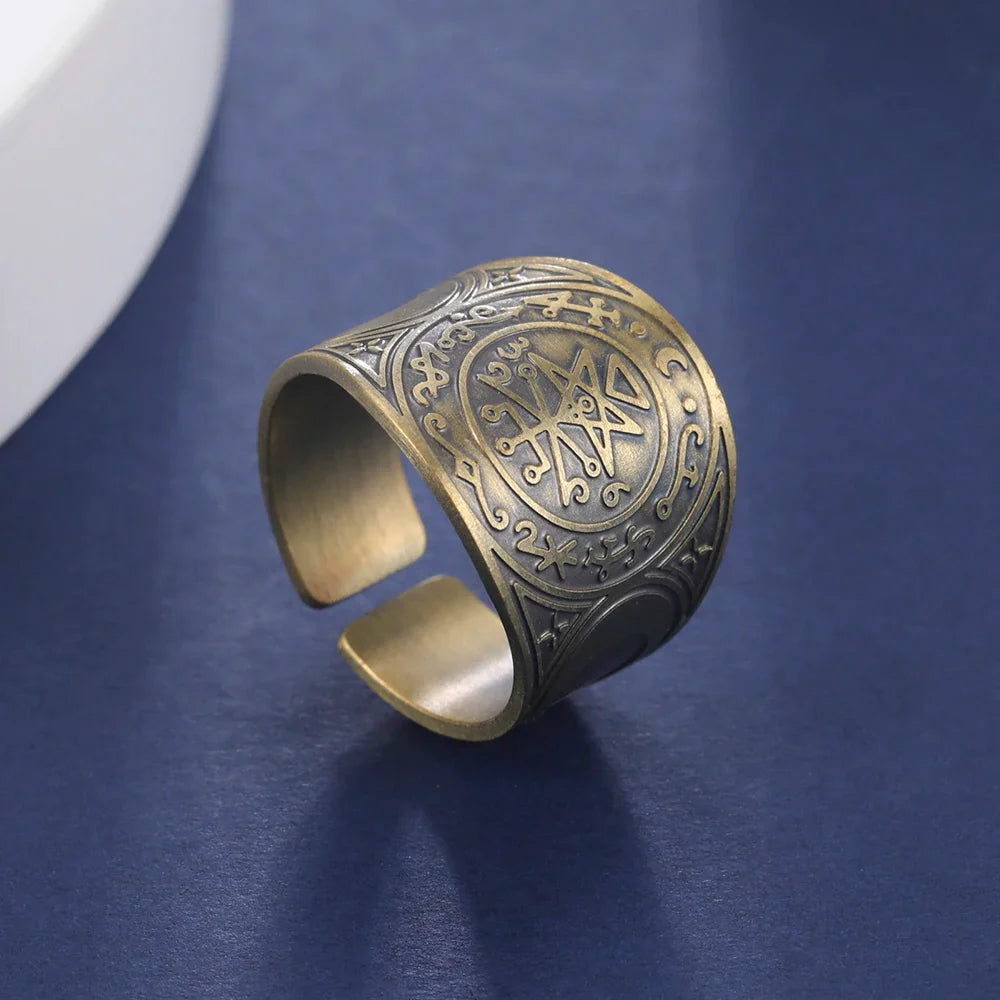 Dawapara 7 Archangels Protection Ring – Metatron Cube, Lilith Symbol, King Solomon Secrets Vintage Amulet Jewelry
