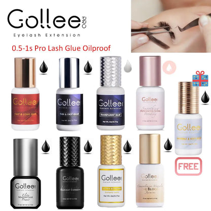 Gollee 0.5–1s Fast-Drying Eyelash Extension Glue – No Odor, No Irritation Adhesive for Lash Extensions, Professional Makeup Supplies