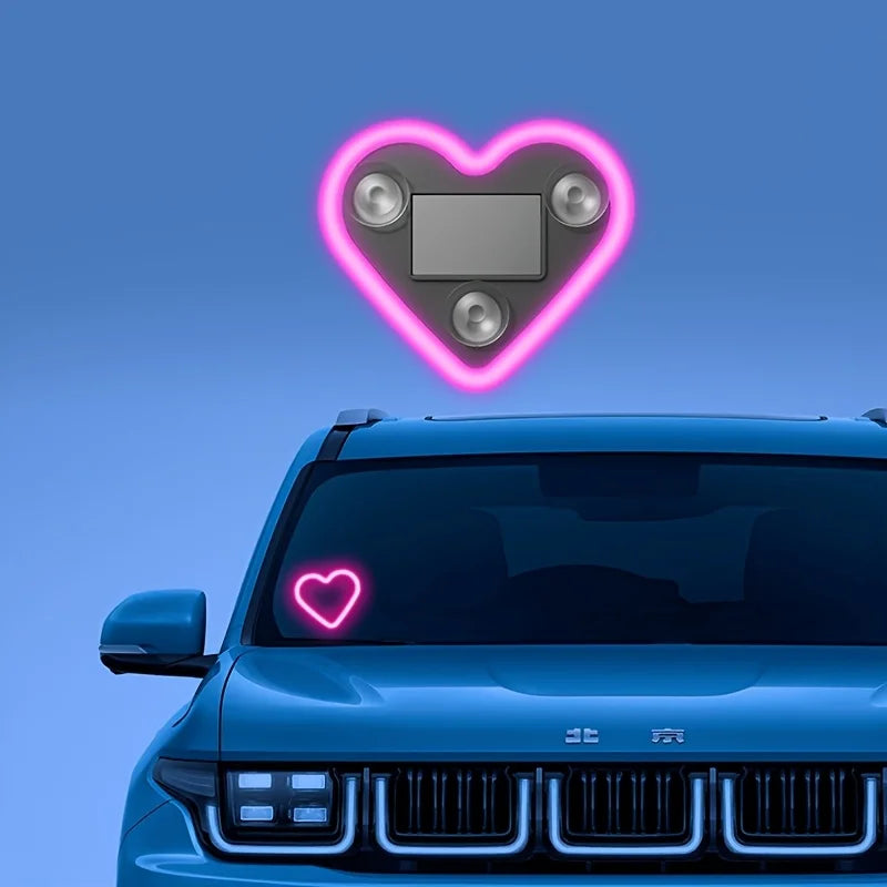 Solar-Powered LED Car Window Neon Lights — Heart-Shaped RGB-Free Color-Changing Interior Atmosphere Light