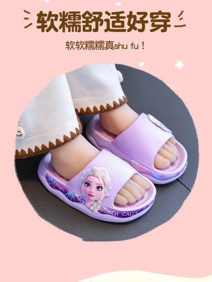 Disney Frozen Elsa Girls Slippers — Cute Cartoon Anti-Slip Soft Sole Summer Sandals