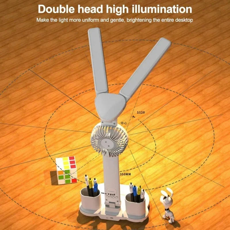 Rechargeable Table Lamp with Fan: Study Desk Lamp LED Reading Light - LED Clock Display