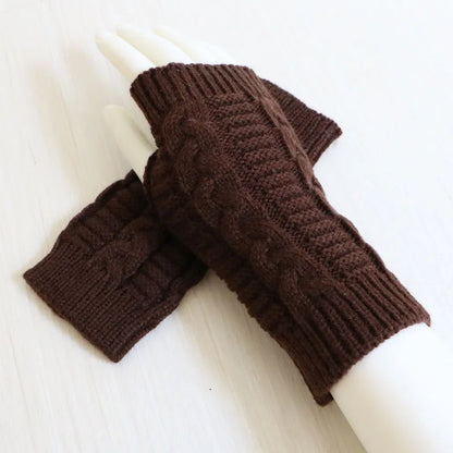 Women’s Stylish Winter Fingerless Gloves — Hand Warmer Arm Crochet Knitting Faux Wool Mittens with Twist Pattern