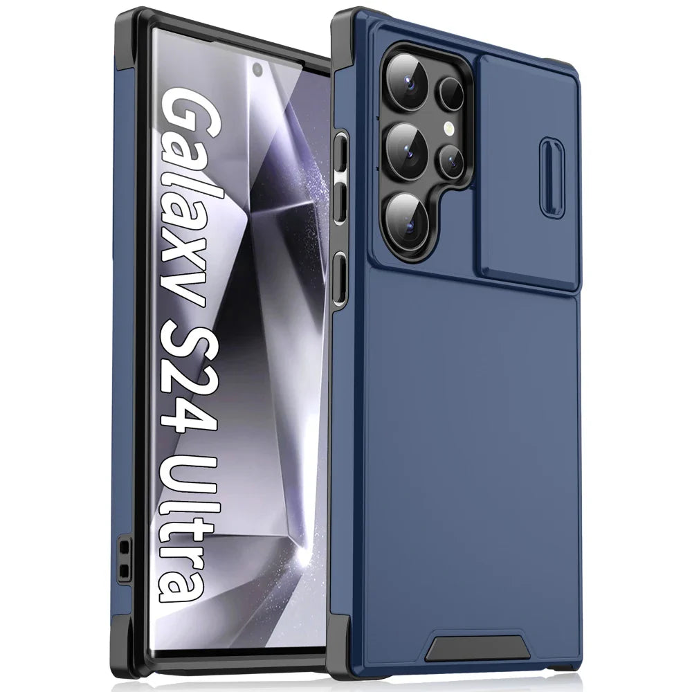 Slide Camera Armor Matte Samsung Case – Shockproof Cover for Galaxy S20–S25 Ultra/Plus/FE & Note 20 Ultra