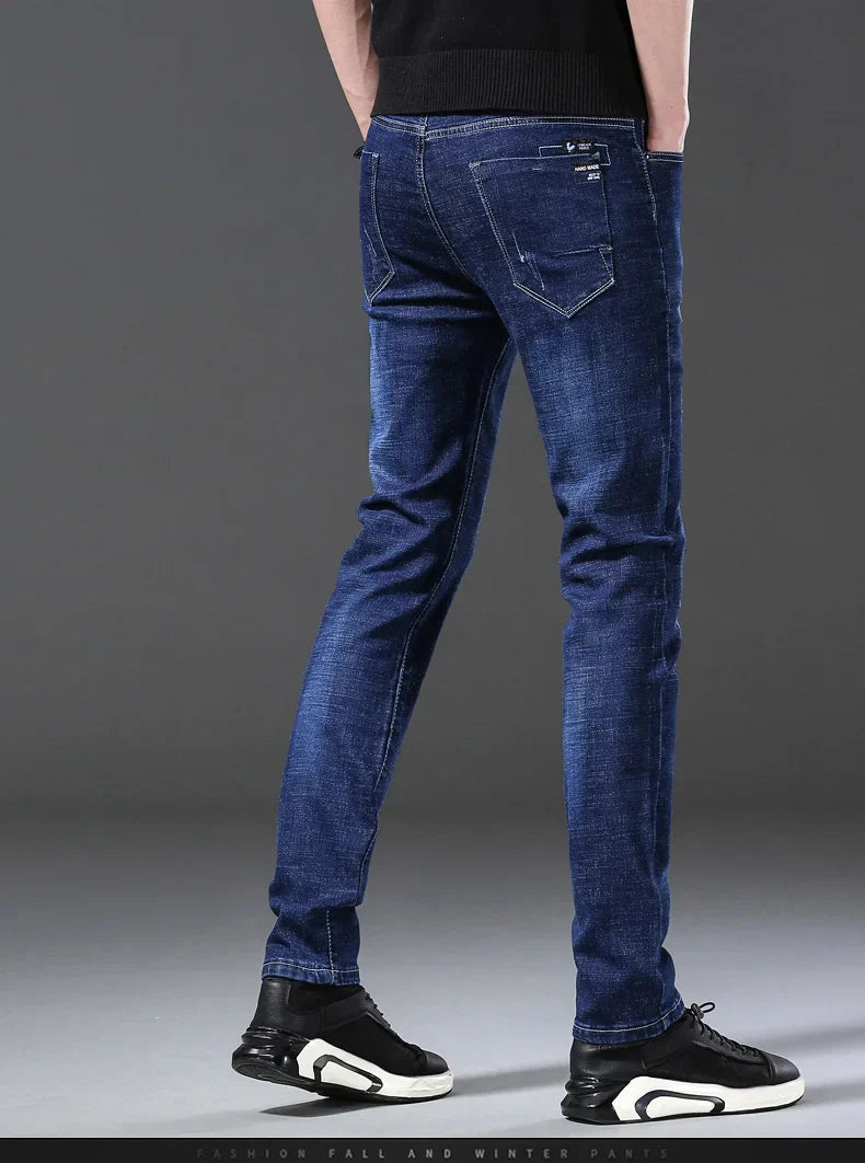 Men’s Casual Comfortable Jeans – Straight Loose Fit High Waist Elastic Trousers for All Seasons & Office Wear