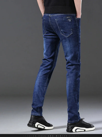 Men’s Casual Comfortable Jeans – Straight Loose Fit High Waist Elastic Trousers for All Seasons & Office Wear