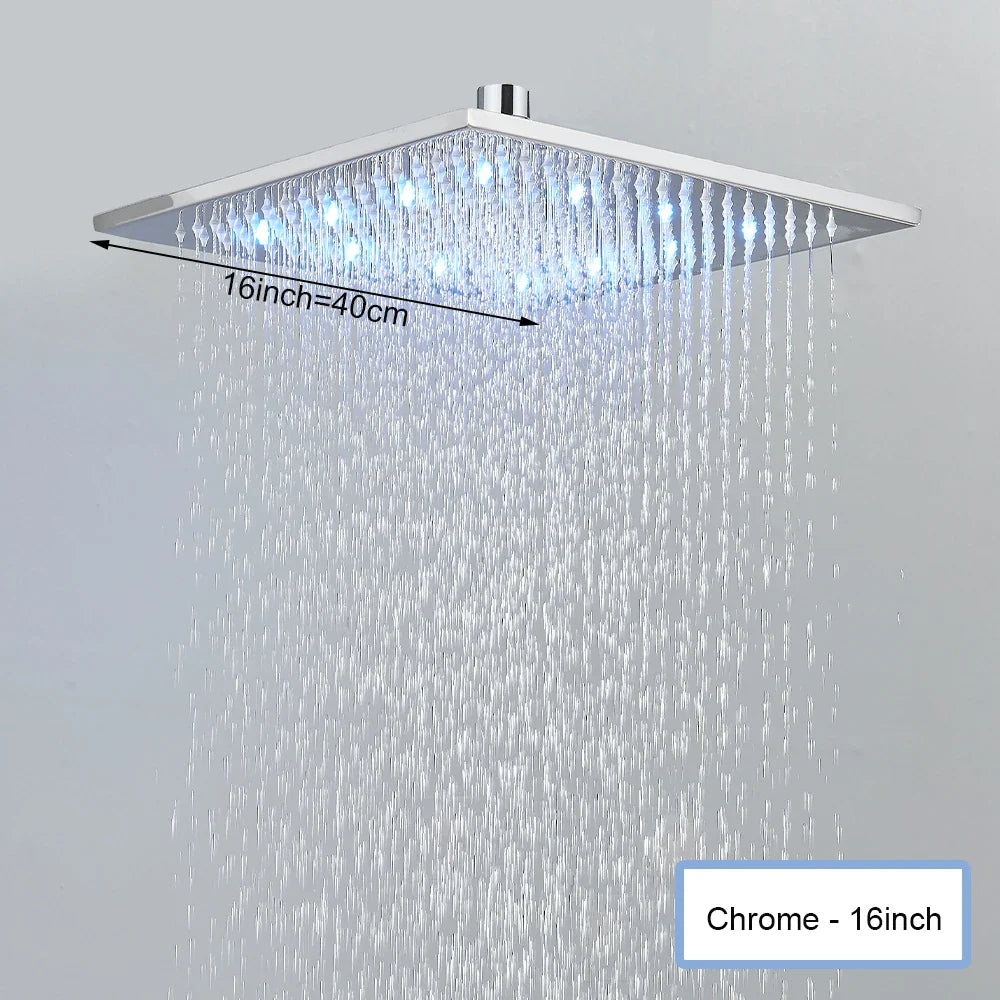 Black Ceiling Mounted LED Rainfall Shower Head – Intelligent Remote Control Concealed Waterfall Tap