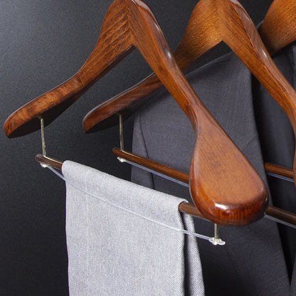 Multifunctional Wooden Coat Hanger — Retro Wide-Shoulder Flocking Rod for Clothes Drying & Closet Organization