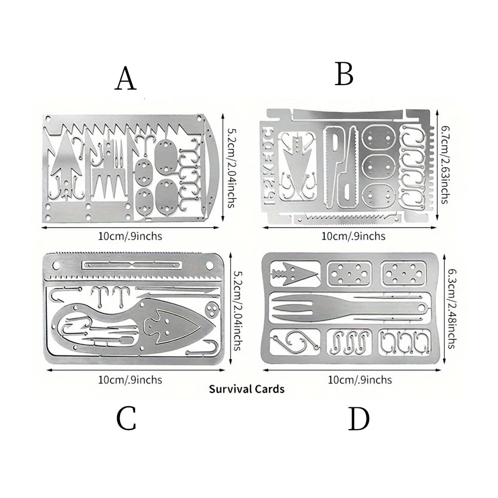 1/4PCS PSKOOK Survival Fishing Hook Card - Stainless Steel Multifunction Tool Card for Camping, Fishing & Outdoor Adventures