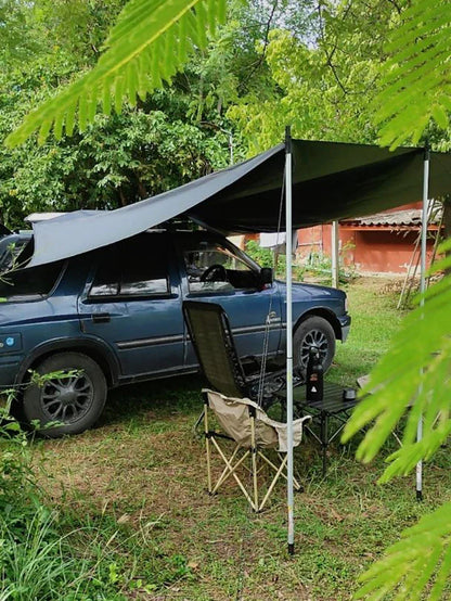 Bat Shape Black Coating Car Side Awning Tarp – 2x3 Waterproof Outdoor Shelter Tent for SUV & Van