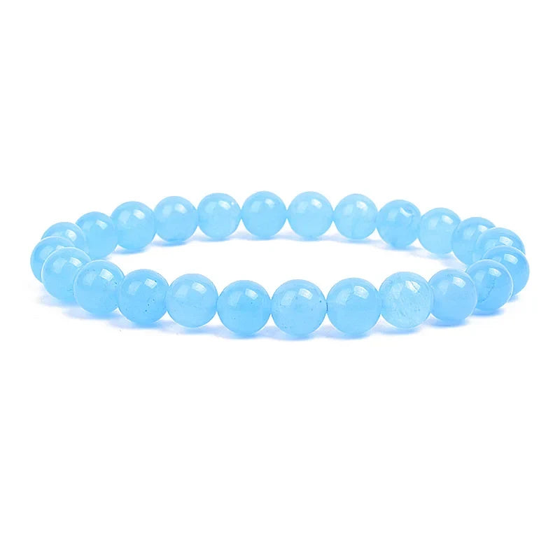 Natural Stone Bead Bracelet - Amethyst Crystal Quartz Aquamarine Jade Agate Elastic Bangle Jewelry for Women & Men