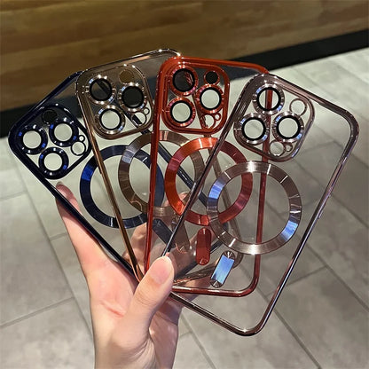 Luxury Plating MagSafe Wireless Charging Case — Clear Soft Magnetic Silicone Cover for iPhone 12–17 Pro/Max/Plus/16E