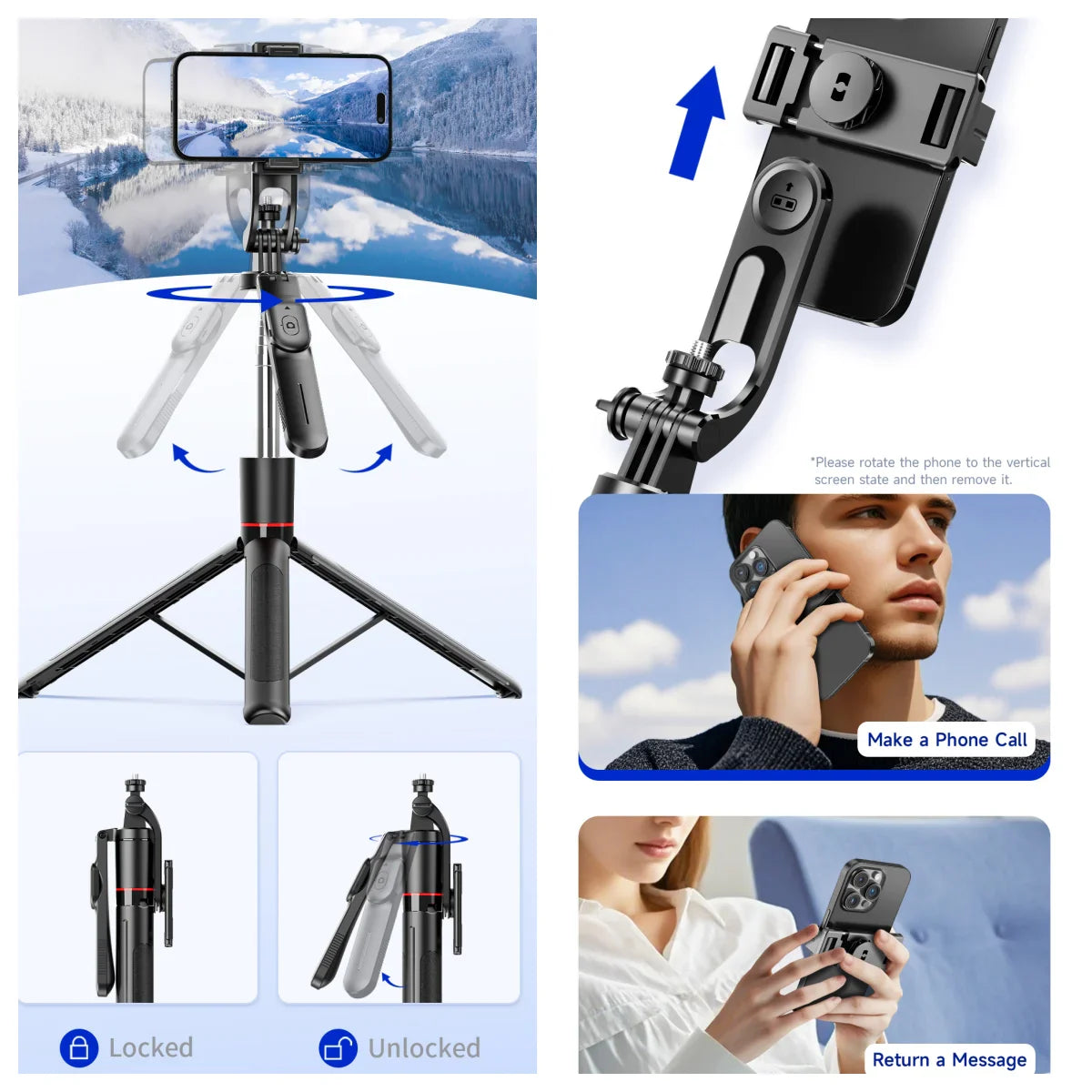 MEUYAG Selfie Stick Tripod – 1708mm Monopod with Fill Light, Bluetooth Remote, 360° Rotation & 1/4” Interface for Mobile Phones