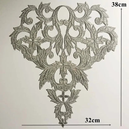 Silver Baroque Sequin Flower Applique – Embroidered Iron-On Patch for Wedding & DIY Crafts