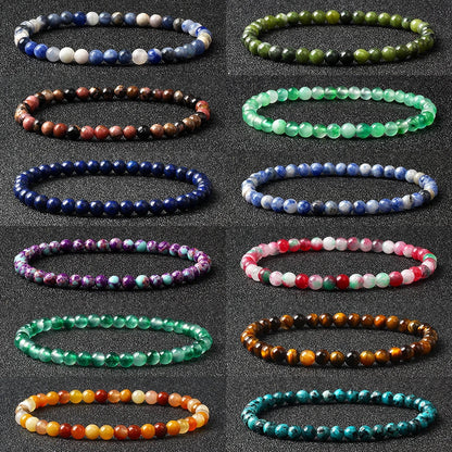 4mm Natural Stone Bead Stretch Bracelet for Men & Women – Agate Lava Handmade Reiki Crystal Jewelry