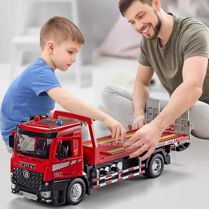 1:24 Electric Flatbed Cement Pump Truck Model — Diecast Alloy Toy with Sound & Light, Doors Open, Gift for Boys