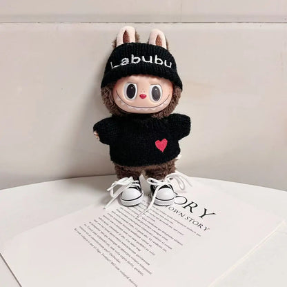 17cm Labubu Doll Clothes — Monster Outfit with Hat, Love Sweater & Casual Shoes for Sitting Party Accessories