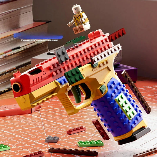 Building Block Shell Ejecting Toy Gun – Blowback Continuous Firing Airsoft Style Pistol for Outdoor Play & Collectors