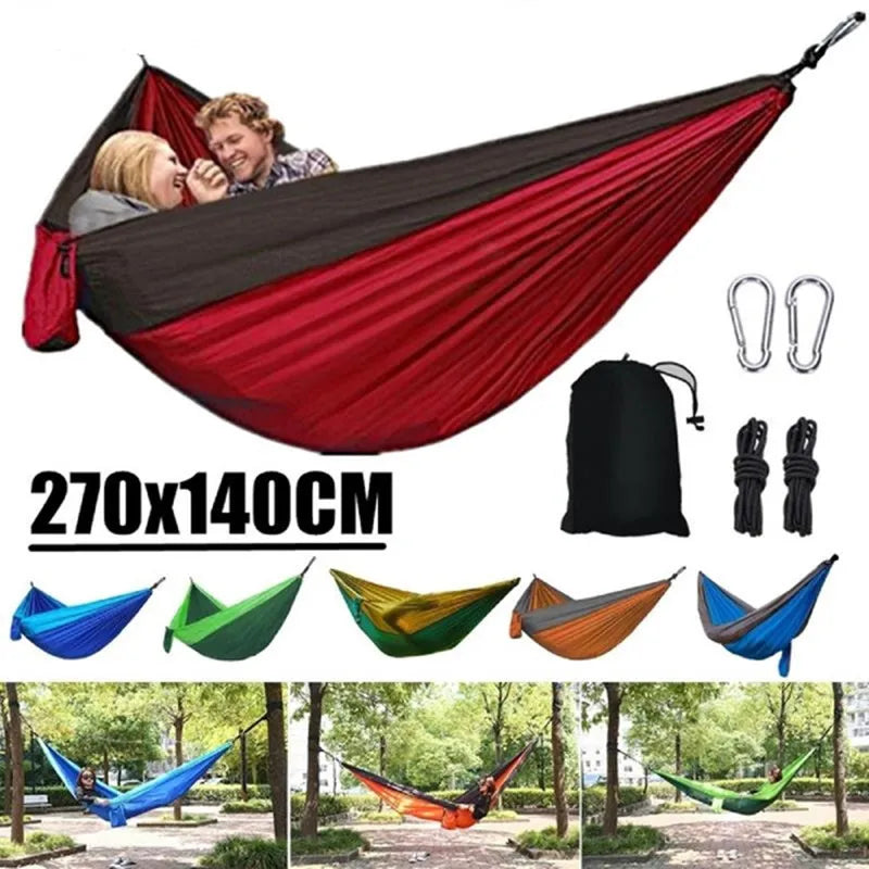 Single Person Portable Camping Hammock: High Strength Parachute Fabric Hanging Bed - Nylon Color Matching Hammock for Outdoor Adventures