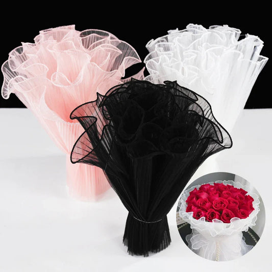 Tulip & Rose Pearl Mesh Tulle Roll — Flower Bouquet, Bobo Balloon, Birthday, Wedding & Anniversary Gift Wrapping