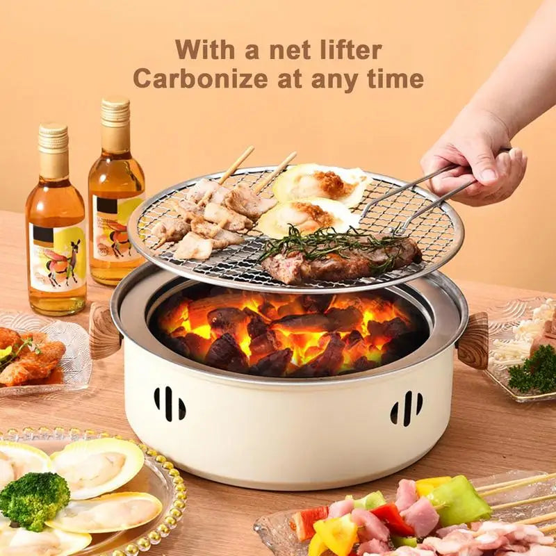 Portable Korean Charcoal BBQ Grill - Stainless Steel Split Stove, Non-stick Round Rack - Ideal for Outdoor Camping
