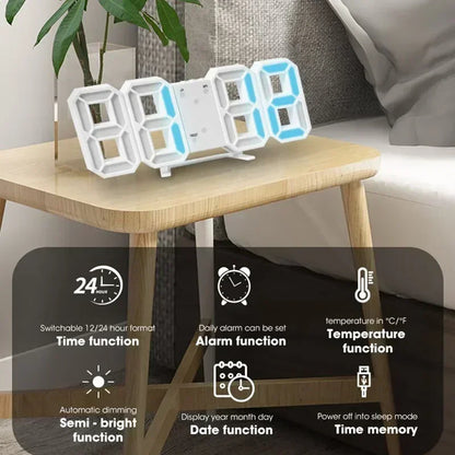 3D LED Digital Alarm Wall Clock - Time, Date, Temperature Display for Home, Kitchen, Office, and Garden Decor