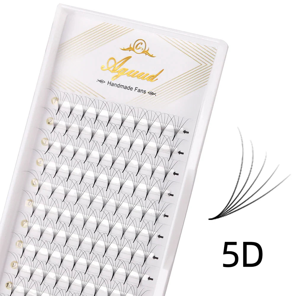 AGUUD 10-Tray Premade Volume Lashes – Super Fans with Needle Stem & Narrow Base for Eyelash Extensions
