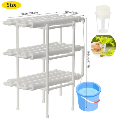 Hydroponics Growing System Kit — 3-Layer 108-Site PVC Pipe Hydroponic Garden for Vegetables & Herbs