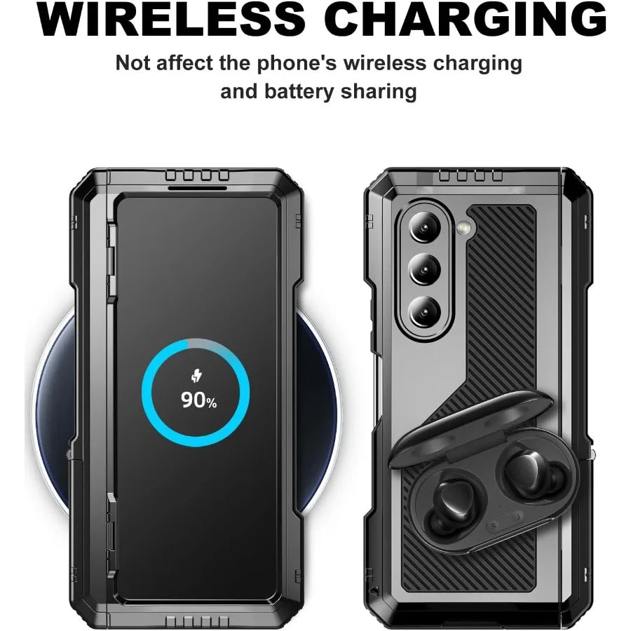 Heavy Duty Metal Shockproof Case for Samsung Galaxy Z Fold 6/5/4 – Anti-Fall Silicone Bumper Cover with PET Screen Protector