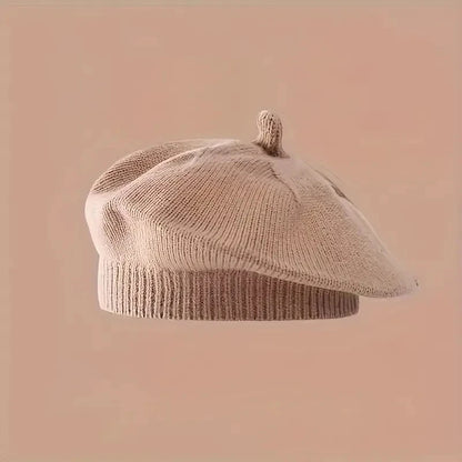 Flower Baby Beret Hat – Winter Warm Knitted Beanie for Infant & Toddler Girls, Korean Princess Artist Painter Cap Solid Color