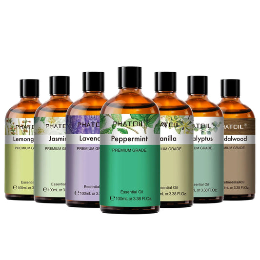 PHATOIL 100ml Aromatherapy Essential Oil Set – Lavender, Rose, Vanilla, Eucalyptus, Sandalwood & Pine Needles for Diffusers & Candle Making