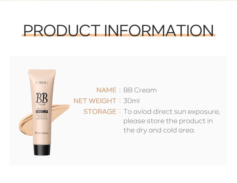6-Color BB Cream Concealer – 30ml Natural Face Primer & Coverage Foundation