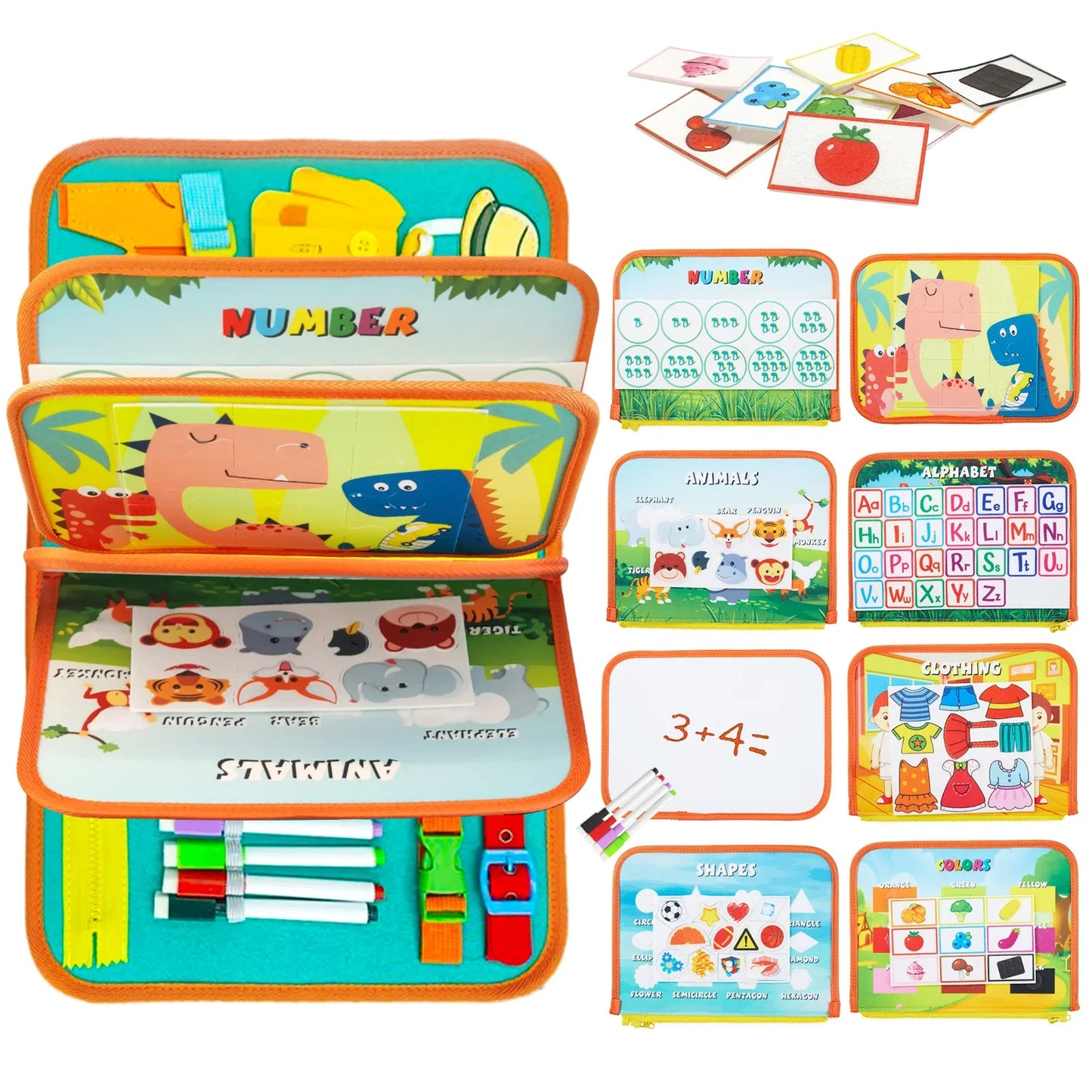 TUNJILOOL Montessori Busy Board – Early Educational Toy for Toddlers, Felt Cloth Story Book, 3D Shape & Color Match