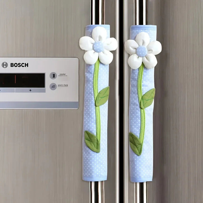 2PCS Handmade Flower Refrigerator Handle Covers – DIY Protective Dust Cover for Fridge & Oven Doors