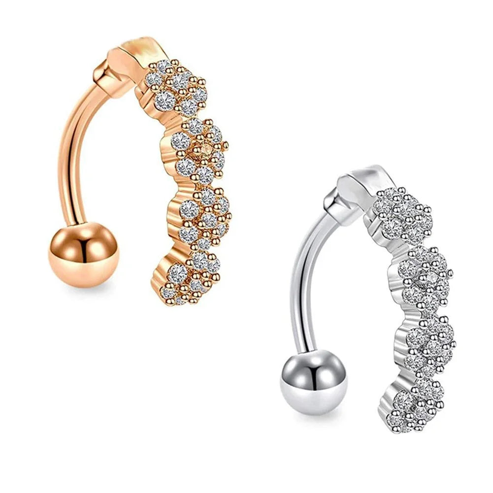 Trendy Women’s Belly Button Ring – Stainless Steel Dangle Navel Piercing with Crystal Flower Punk Jewelry