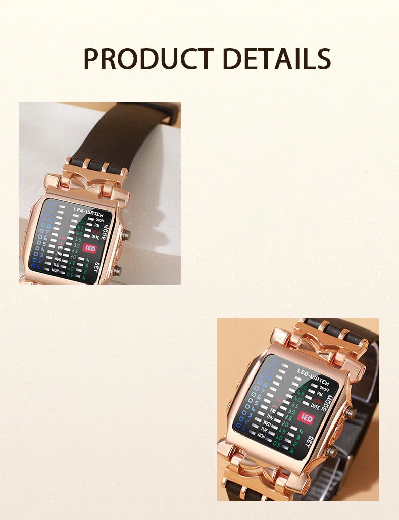 Men’s LED Crab-Style Watch — Creative Luminous Binary Electronic Waterproof Multi-Function Wristwatch