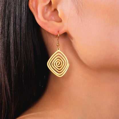 Skyrim Irregular Spiral Swirl Drop Earrings – Gold Stainless Steel Geometric Earrings for Women Trend Jewelry Gift