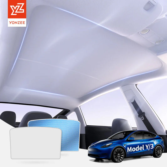 YZ Magnetic Suction Clip Sun Shades for Tesla Model 3/Y Highland 2021-2025 – Front & Rear Glass Roof Sunroof Skylight Sunshade