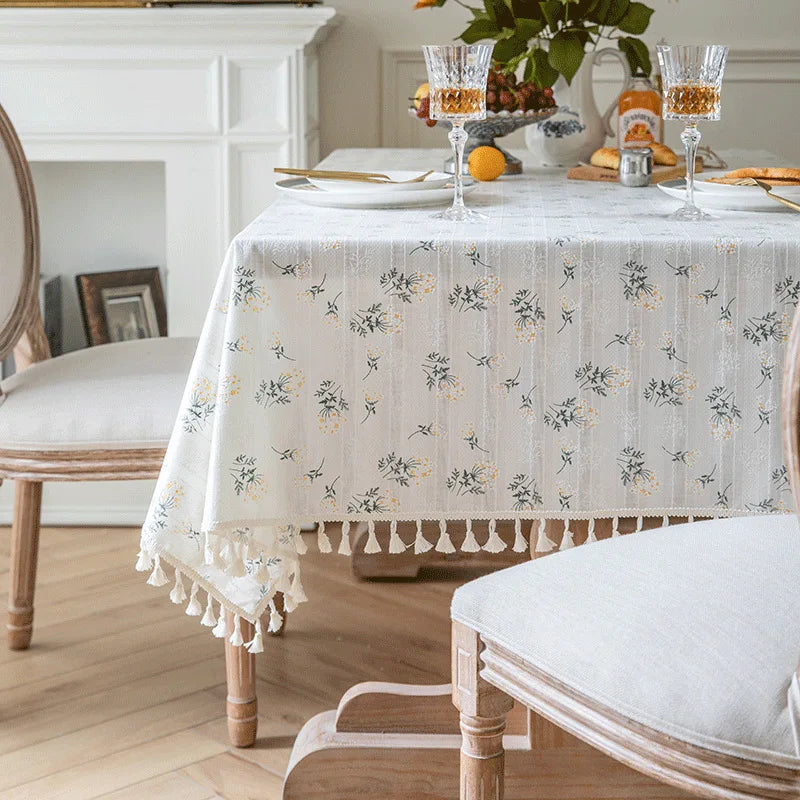 Charming Korean Style Small Daisy Cotton Tablecloth - Elegant Floral Rectangle Cover for Tea Tables, Kitchen, Wedding, and Dining Room Decor