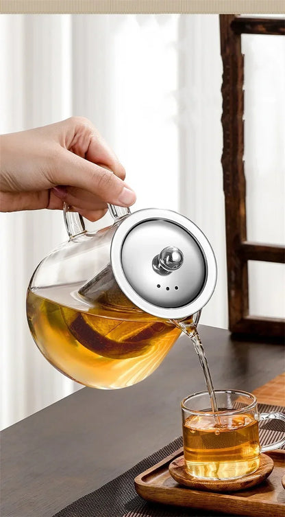 450ml-950ml Heat-Resistant Glass Teapot – Stainless Steel Tea Strainer Infuser, Flower Kettle for Kung Fu Teaware, Puer & Oolong Tea