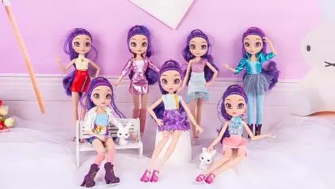 26cm BJD Doll for Girls – Purple Hair Fashion Princess with Big Eyes & Accessories Gift