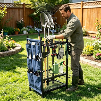 Garden Tool Storage Rack - Heavy-Duty Metal Organizer for Shovels, Rakes & Garage Tools