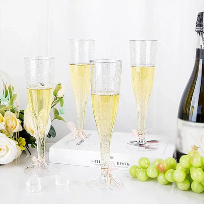 25Pcs 5oz Clear Plastic Champagne Flutes – Disposable Sparkling Wine & Cocktail Cups for Weddings, Parties & Toasting Events