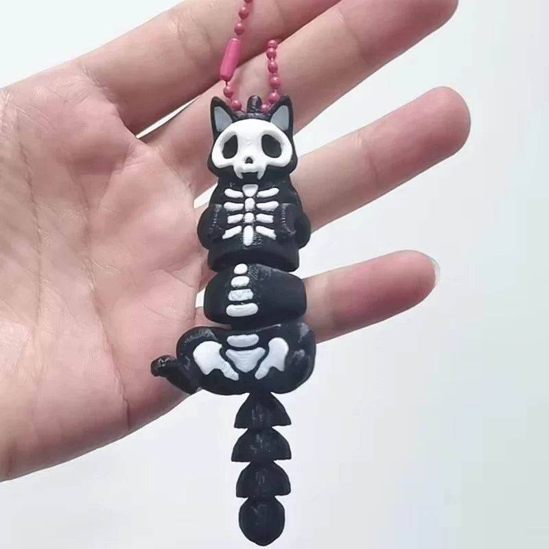 Personalized Skeleton Cat 3D Keychain – Backpack & Car Charm, Perfect Halloween & Christmas Gift
