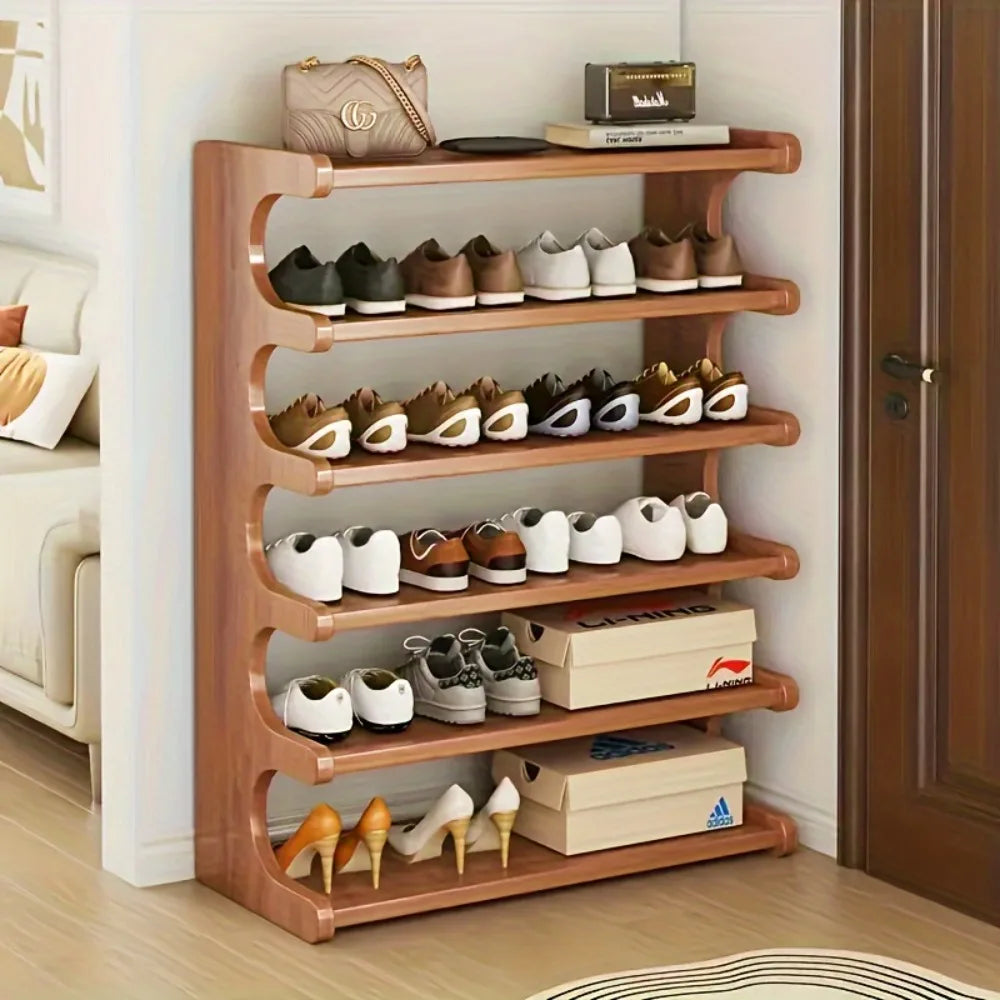 Chinese Style Wooden Shoe Rack — Multifunctional Bamboo Entrance Storage Cabinet for Shoes