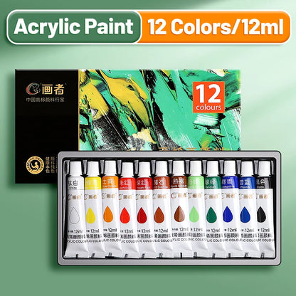 Vibrant Acrylic Paint Set – 12/18/24/36 Colors (12ml) for Paper, Wood, Canvas, Rock, Ceramic, Clothes & DIY Art