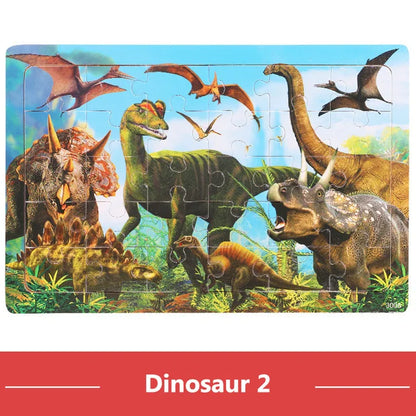 30PCS Montessori Wooden 3D Cartoon Animal Puzzle – Educational Jigsaw Board Game for Kids