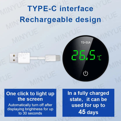 MINYUE LCD Digital Aquarium Thermometer – High Precision External Fish Tank Thermometer with Type-C Charging (-9.9 to 50℃)