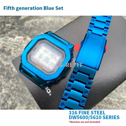 G-Refit V6.0 DW5600 Metal Bezel Kit - Stainless Steel Watch Band Strap & Case Accessories with Tools for GWB5600/GWM5610