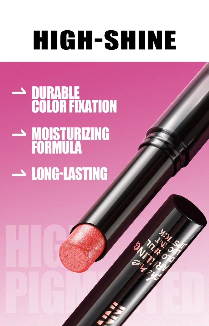 Diamond Pearlescent Waterproof Lipstick – Long-Lasting Matte Velvet Red Lip Makeup Cosmetics